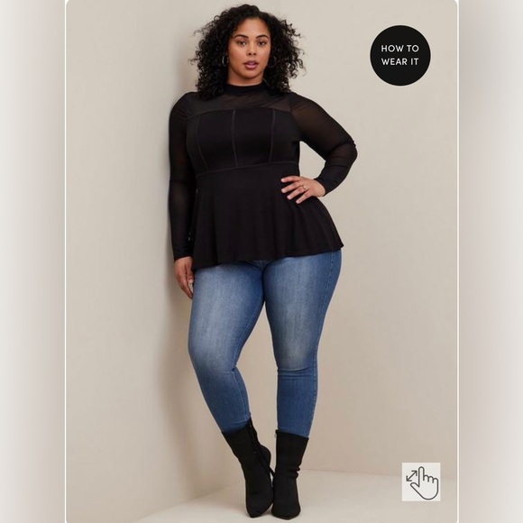 High Neck Mesh Long Sleeve Corset Fit & Flare babydoll peplum Top Sexy Size 3 - Picture 3 of 5